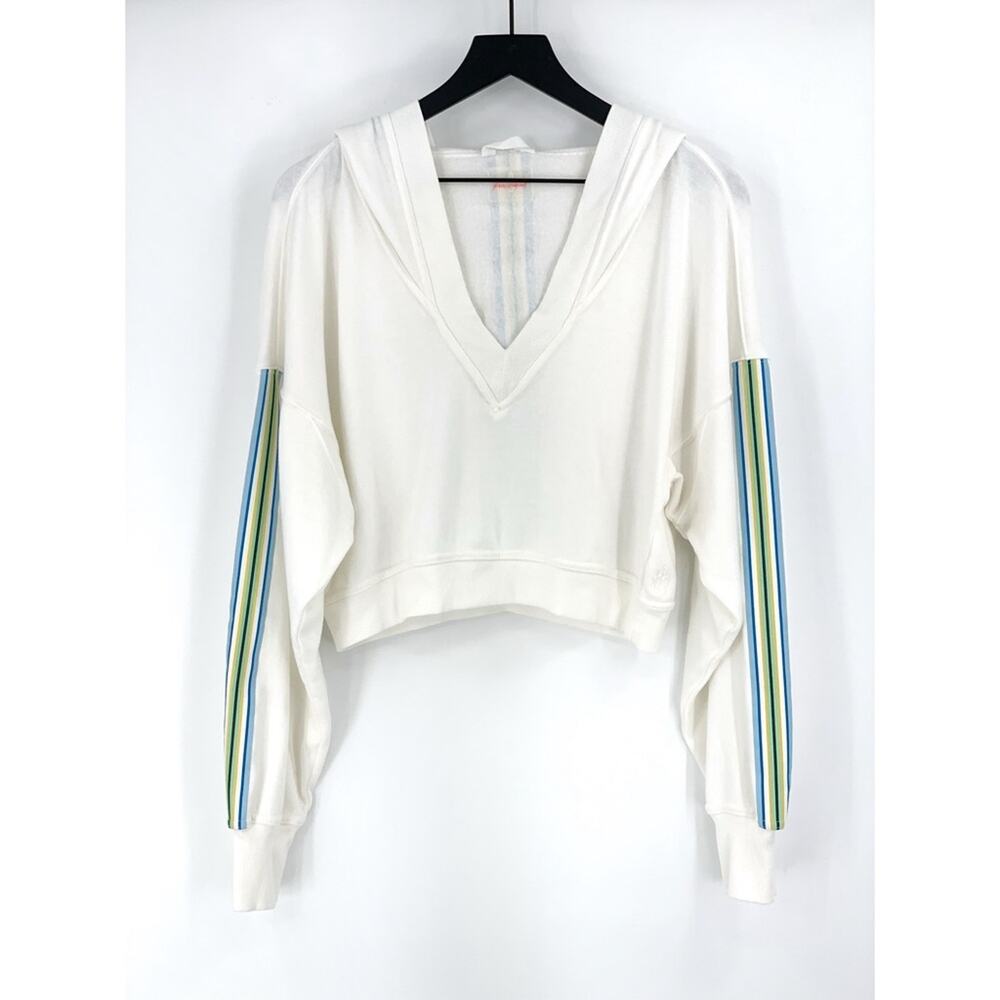 FREE PEOPLE MOVEMENT Grand Slam Sweat Striped Hoodie White XS - Picture 2 of 8